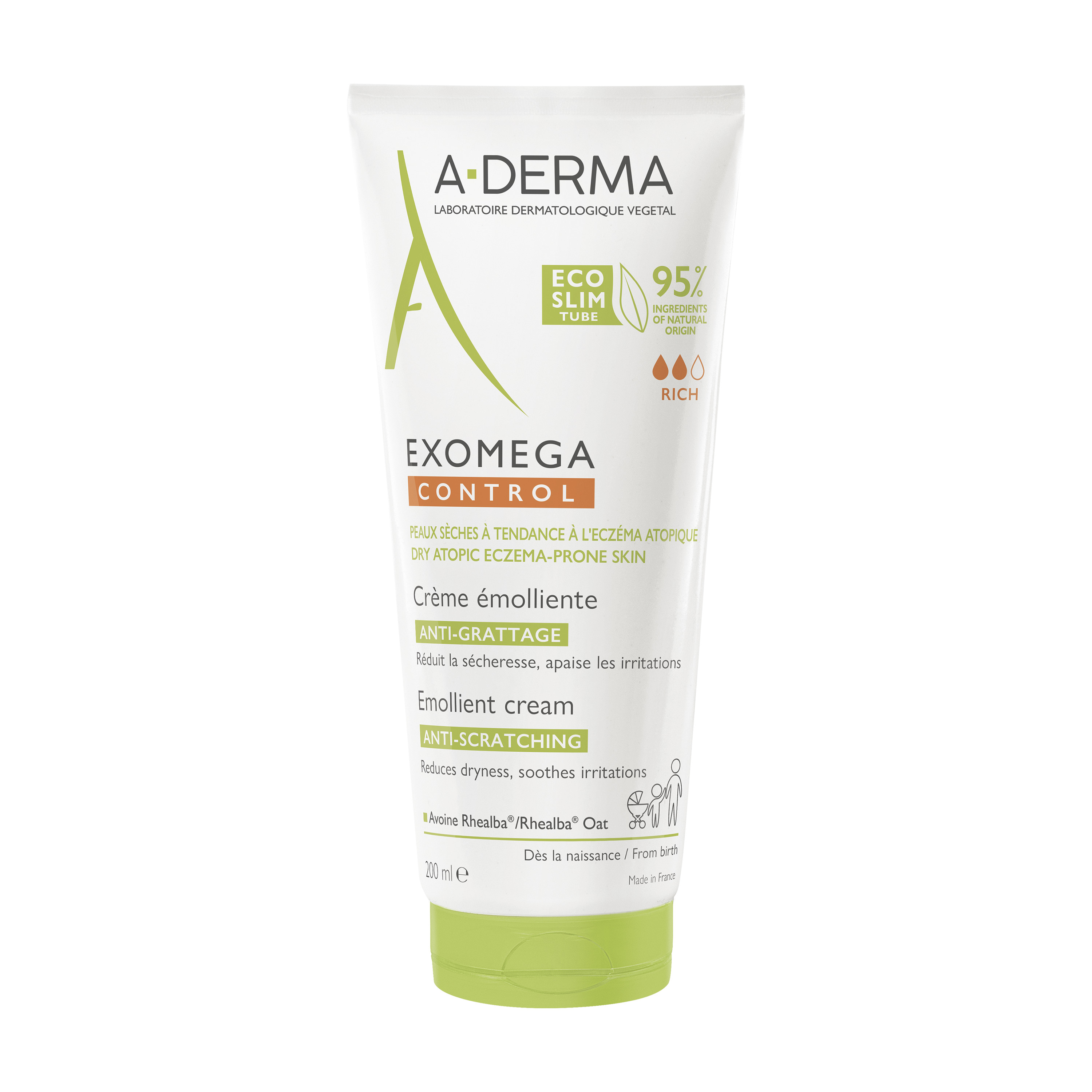 A-Derma Exomega Control Crema emolliente anti-grattage, Lenisce la secchezza, gli arrossamenti e riduce le sensazioni di prurito, Pelle secca a tendenza atopica, 200ml