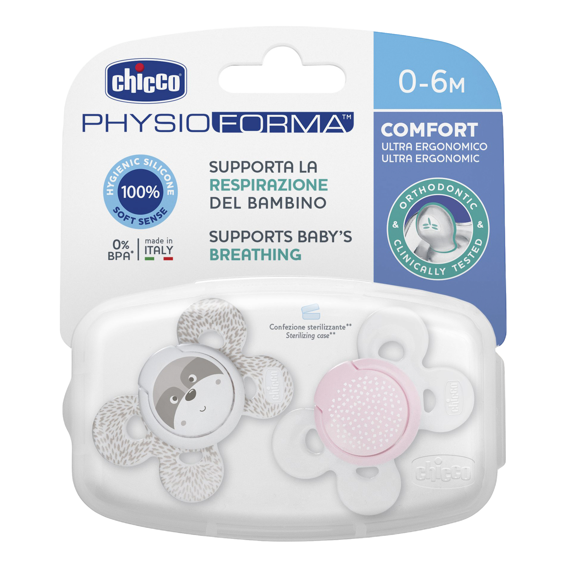 Chicco Physio Comfort Succhietti Silicone 6-16m Rosa 2 Pezzi