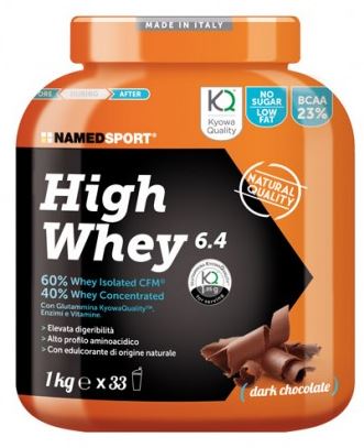 Named Sport High Whey 6.4 Dark Chocolate Integratore Proteine del Siero del Latte 1 Kg 