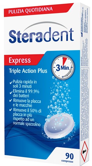 Steradent Triple Action Plus Pulizia Dentiera 90 Compresse Effervescenti