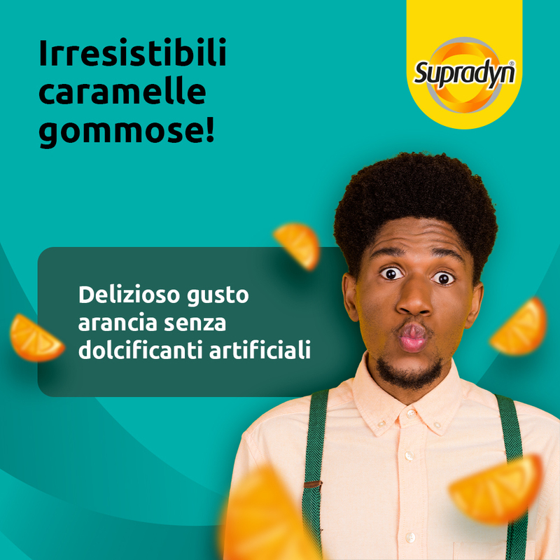 Supradyn Difese Gummy Integratore Multivitaminico con Vitamina C, D e Zinco per Difese Immunitarie degli adulti, Gusto Arancia, 60 Caramelle Gommose