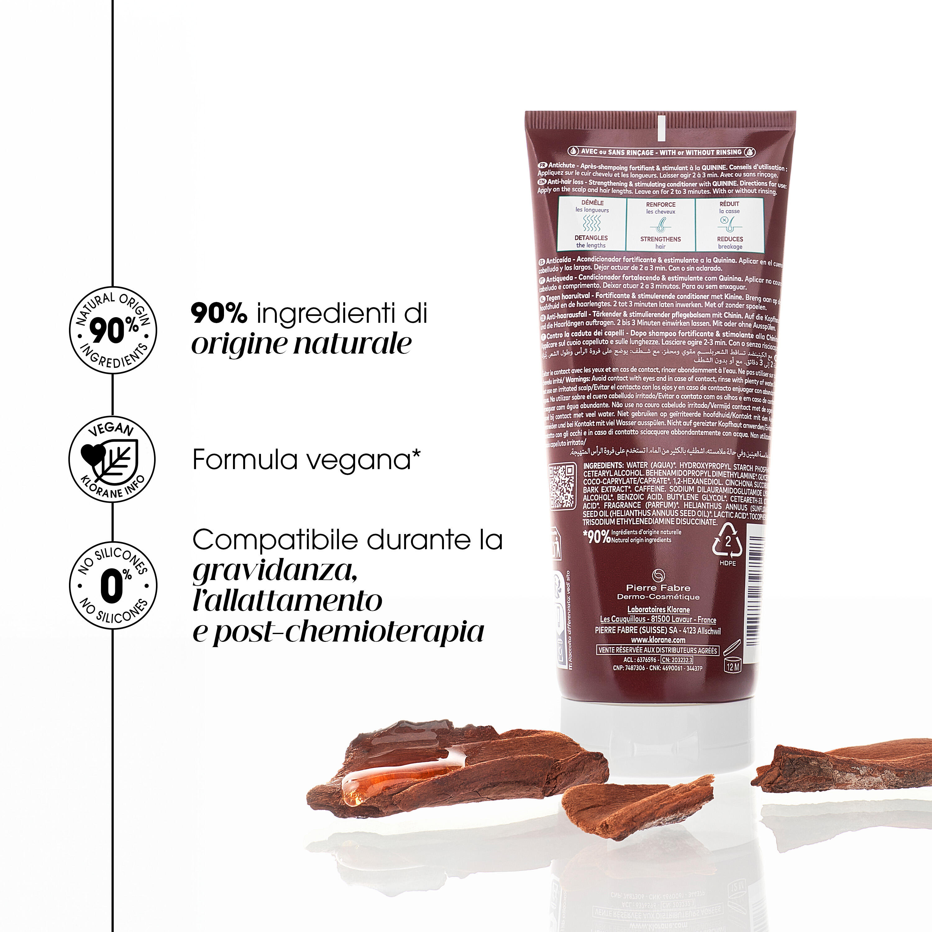 KLORANE - CONTRO LA CADUTA DEI CAPELLI - Balsamo dopo-shampoo fortificante e stimolante alla Chinina 200 ml