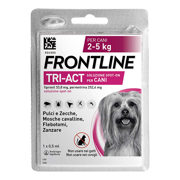 Frontline Tri Act x1 Pipetta, Antiparassitario Per Cani e Cuccioli (Taglia XS 2-5Kg) Contro Pulci, Zecche, Zanzare, Pappataci e Leishmaniosi