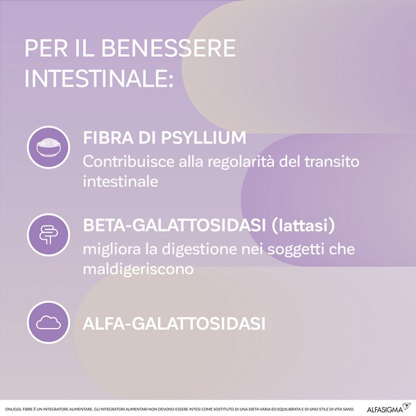 Onligol Fibre, integratore lassativo a base di fibre di Psyllium - utile in caso di stitichezza - Gusto Prugna 20 Bustine