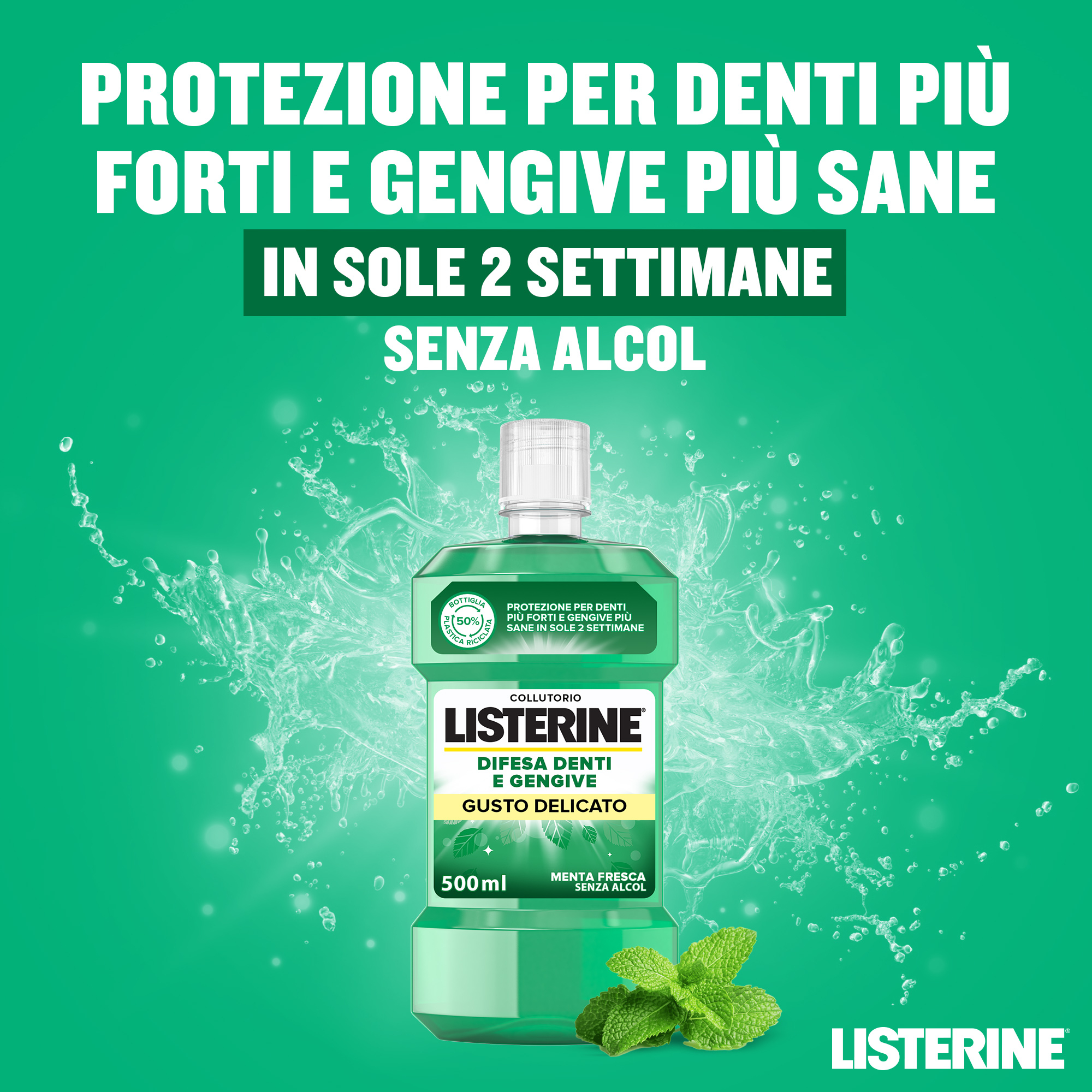 LISTERINE Difesa Denti Gengive Collutorio al Gusto Delicato alla Menta Delicata senza alcool 500 ml