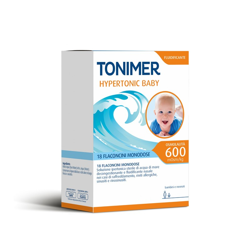 Tonimer Hypertonic Decongestionante e Fluidificante Nasale Neonati Bambini 18 Flaconcini