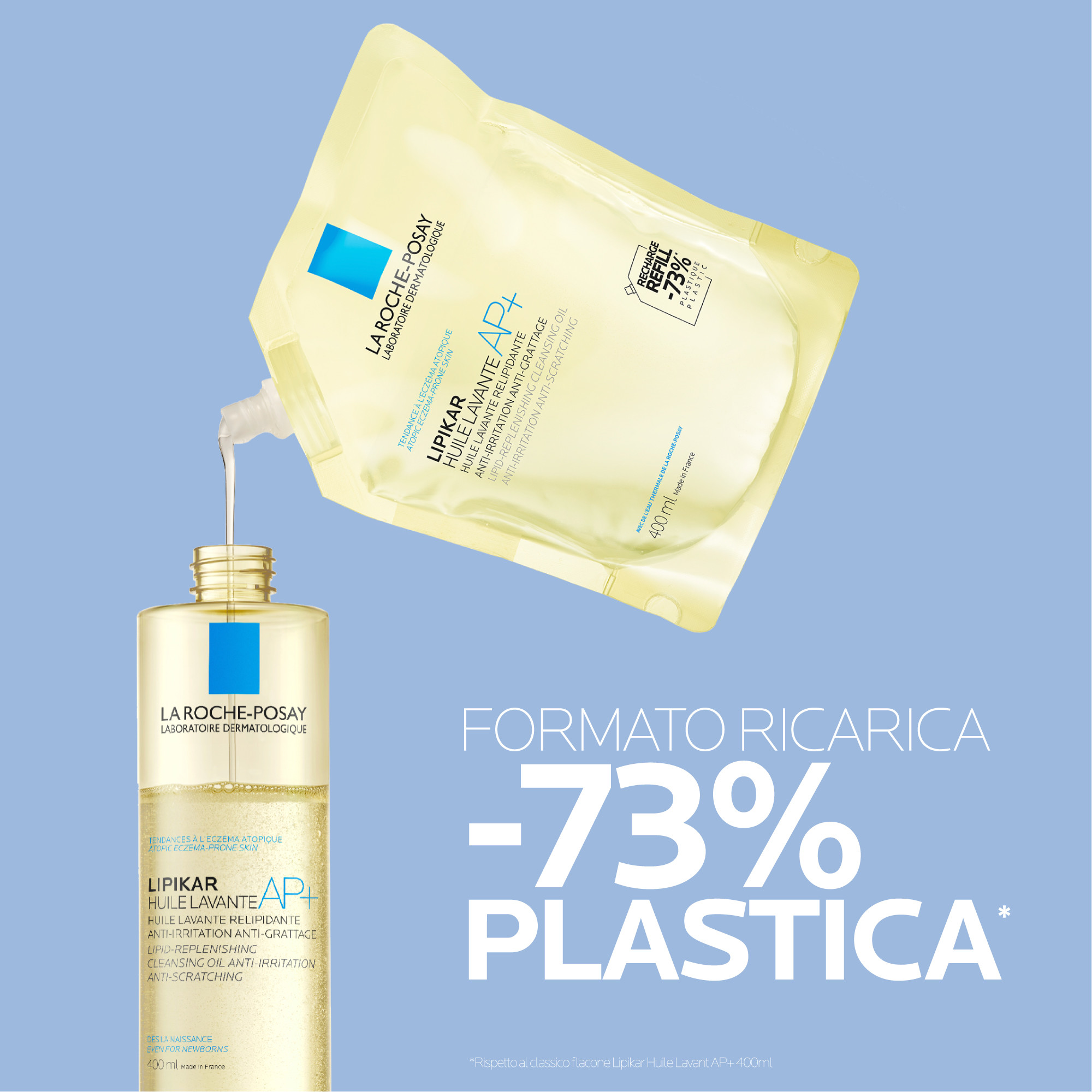La Roche-Posay Lipikar - Huile Lavante AP+ Olio Lavante Relipidante Anti-Arrossamenti E Anti-Prurito Eco-Ricarica 400 ml