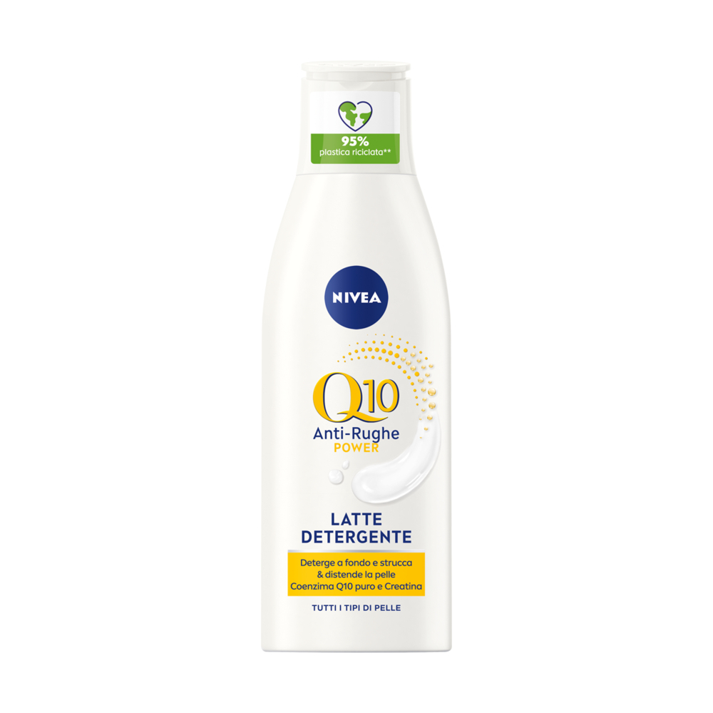 Nivea Q10 Power Latte Detergente Viso + Antirughe 200 ml, Latte detergente viso idratante e antiage