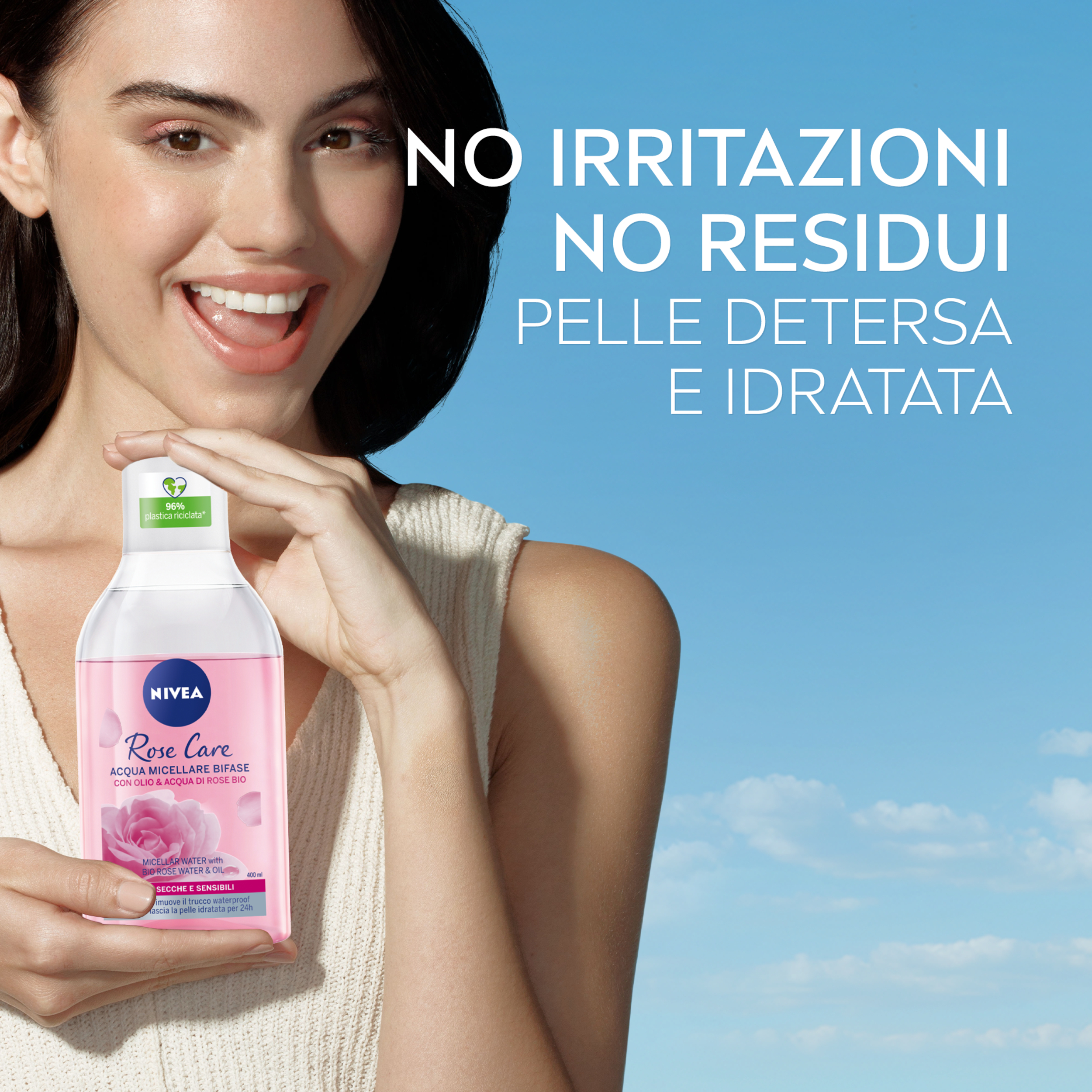 Nivea Rose Care Acqua Micellare Bifase 400 ml, Detergente viso e occhi struccante lenitivo