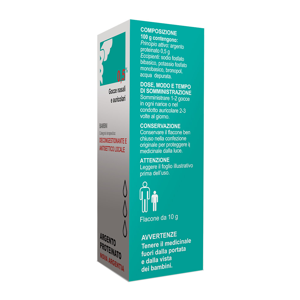 Nova Argentia Argento Proteinato 0,5% Gocce Nasali e Auricolari 10 ml