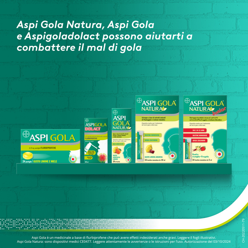 Aspi Gola Dolact Spray Gola antinfiammatorio e antidolorifico per Mal di Gola Forte Flurbiprofene 15ml 