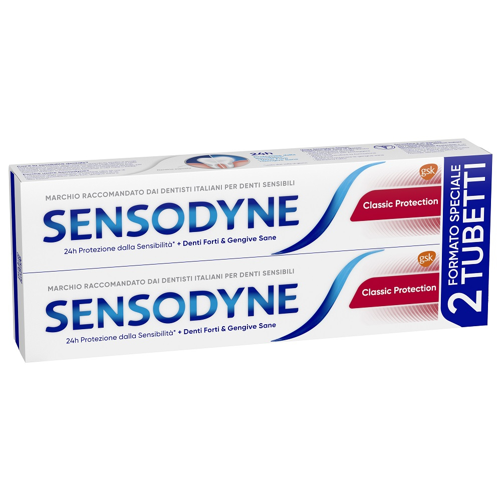 Sensodyne Classic Protection Dentifricio Quotidiano Denti Sensibili con Fluoro Igiene Dentale 2x75ml