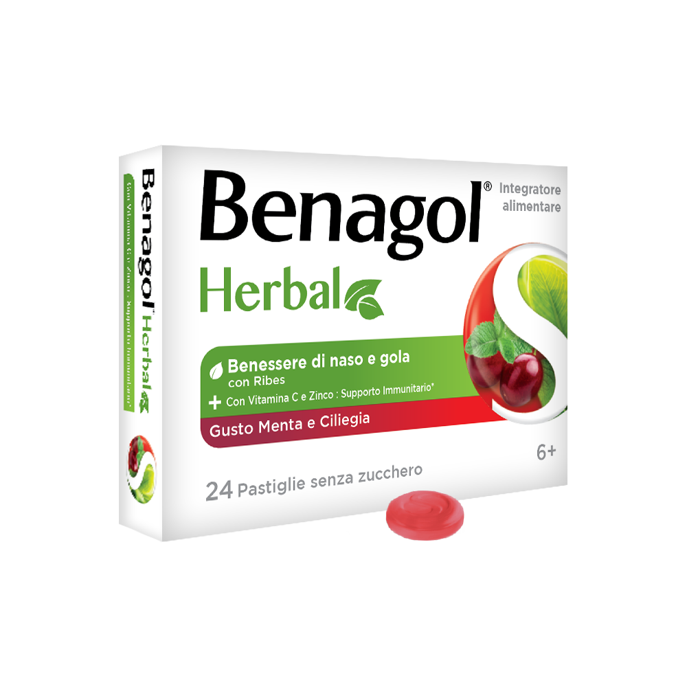 BENAGOL HERBAL MENTA E CILIEGIA 24 - NOVITA' pastiglie mal di gola