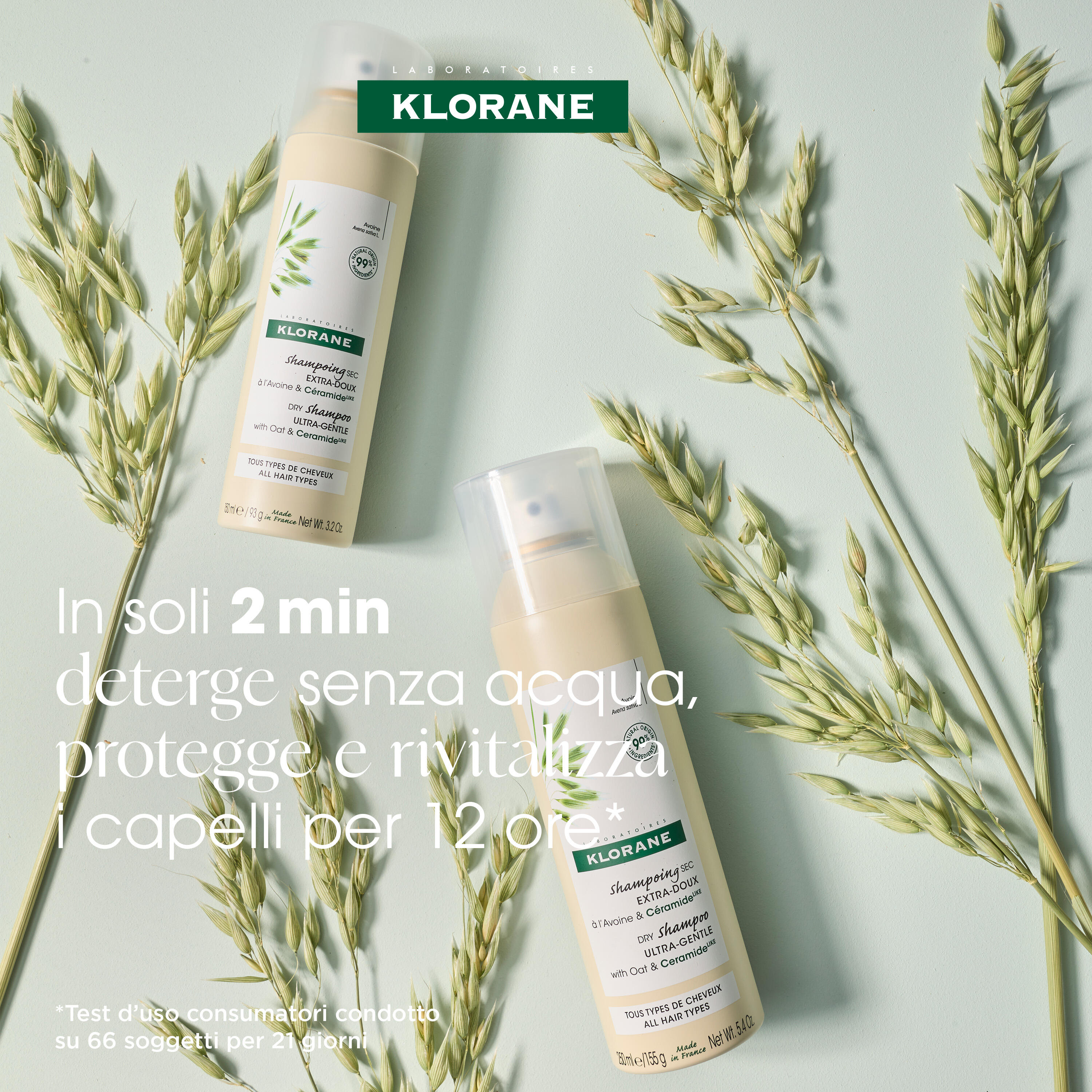 Klorane - Shampoo Secco Extra-Delicato All'Avena & Ceramide Per Tutti I Tipi Di Capelli Spray 150 ml 