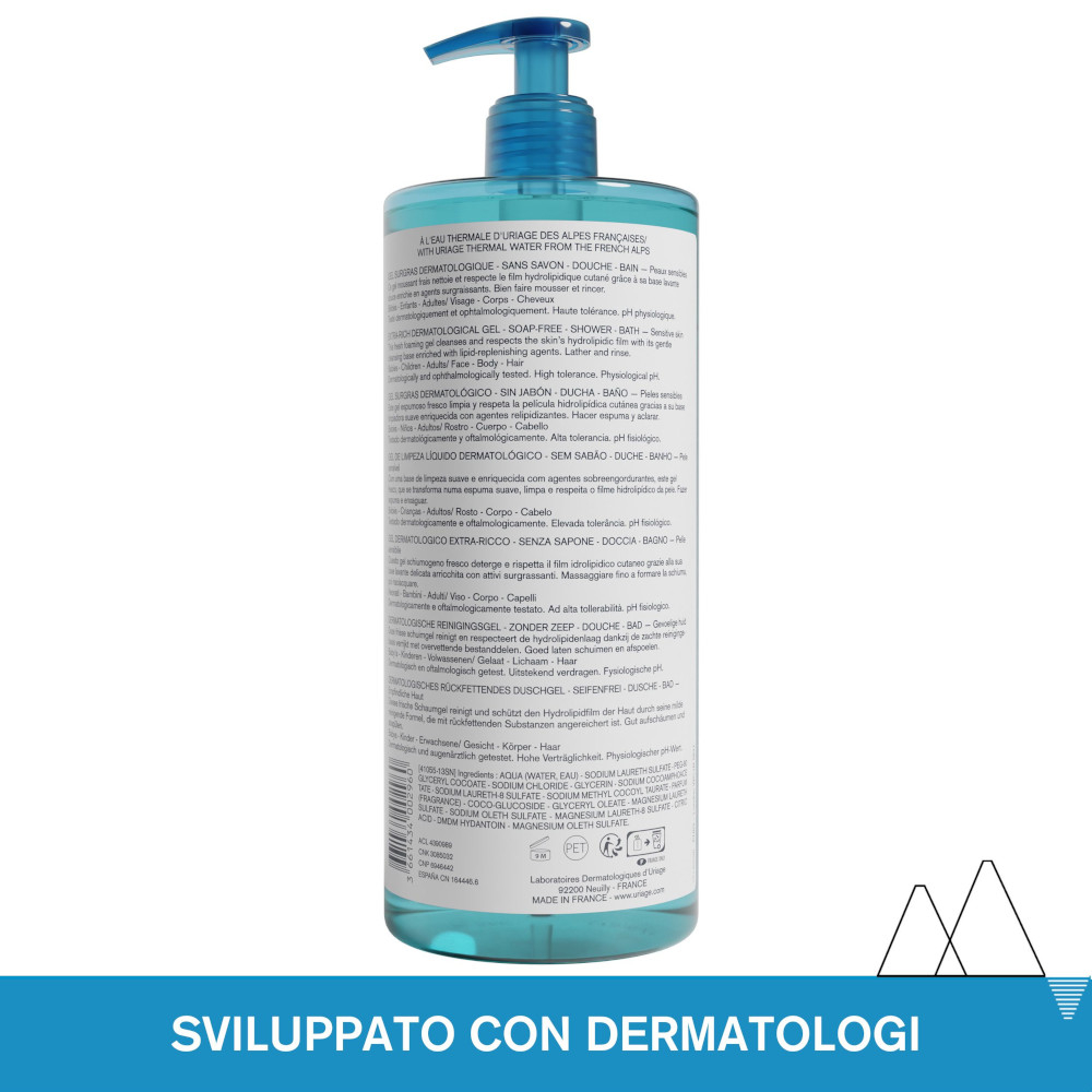 Uriage Gel detergente dermatologico extra-ricco per viso e corpo ideale per pelle sensibile  1lt