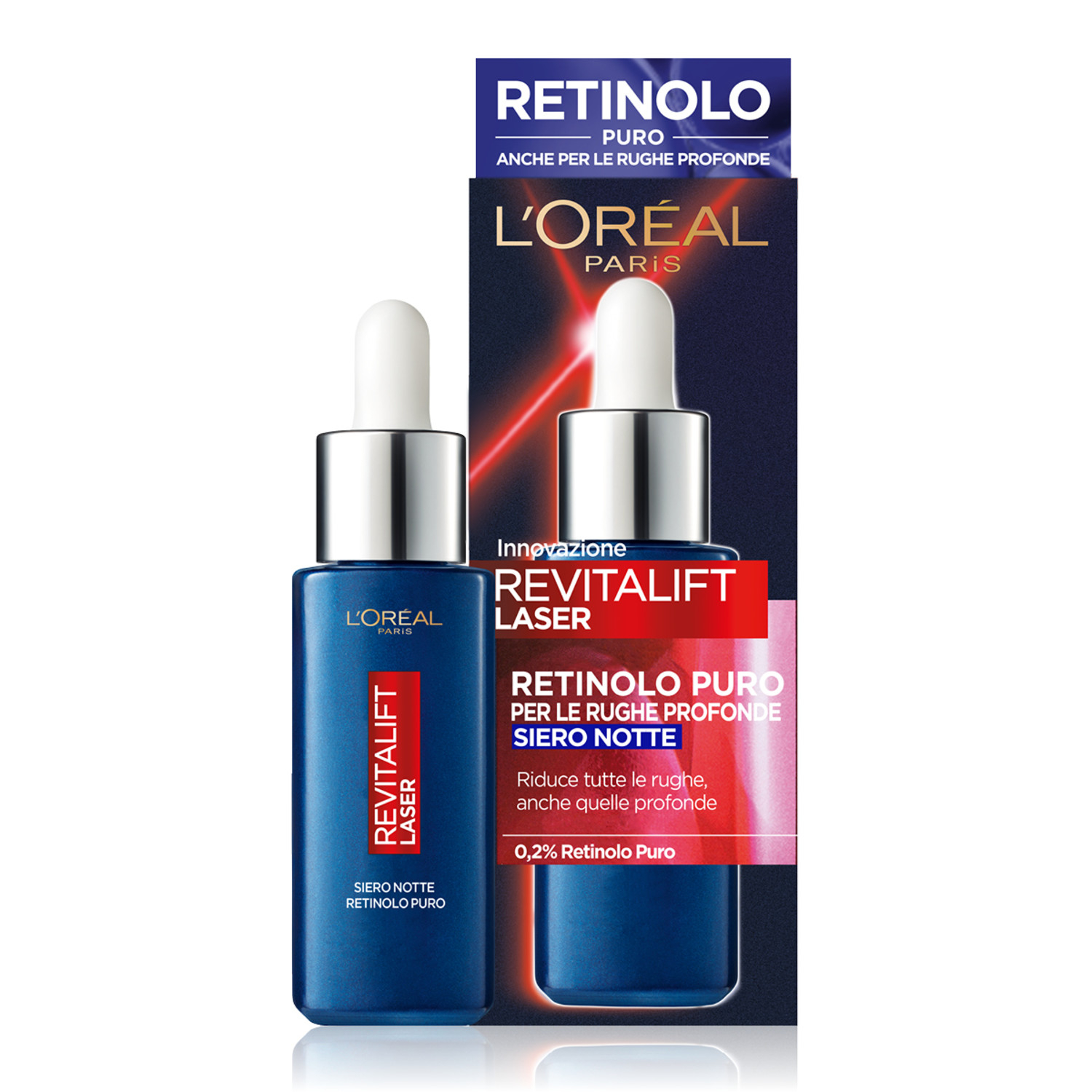 L'Oréal Paris Siero Notte Revitalift Laser X3, Azione Antirughe Anti-Età con Retinolo Puro, 30 ml