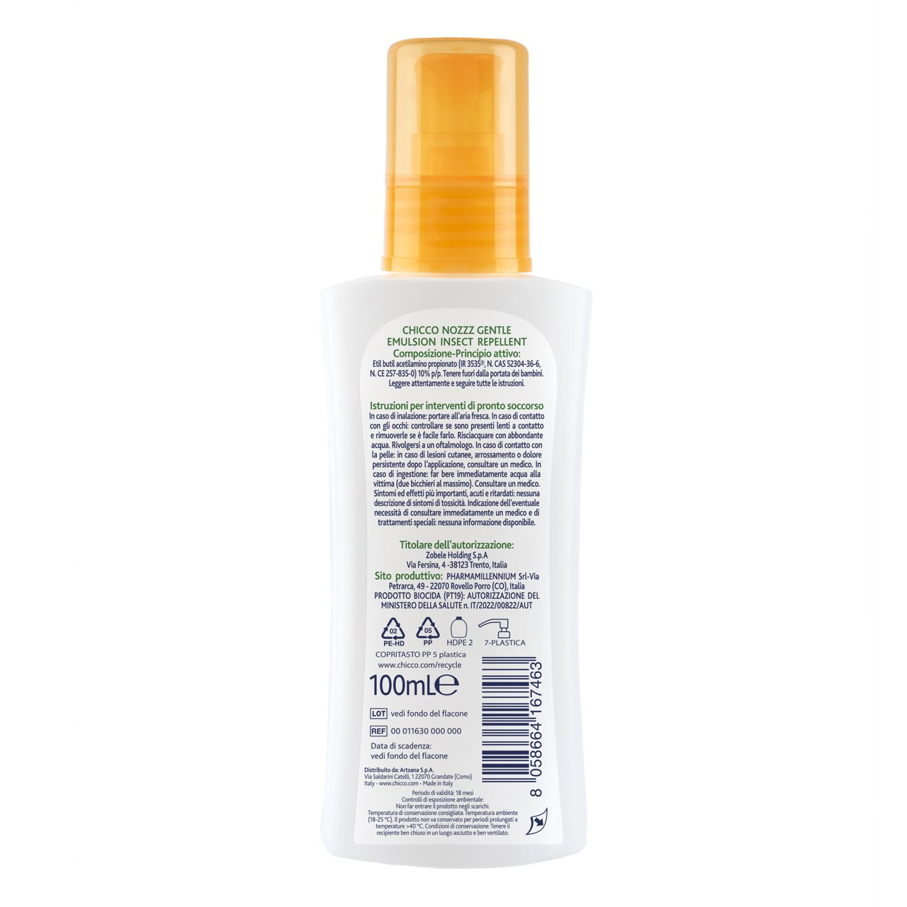 Chicco Nozzz Emulsione Delicata Insetto Repellente Antizanzare Neonati e Bambini 100 ml