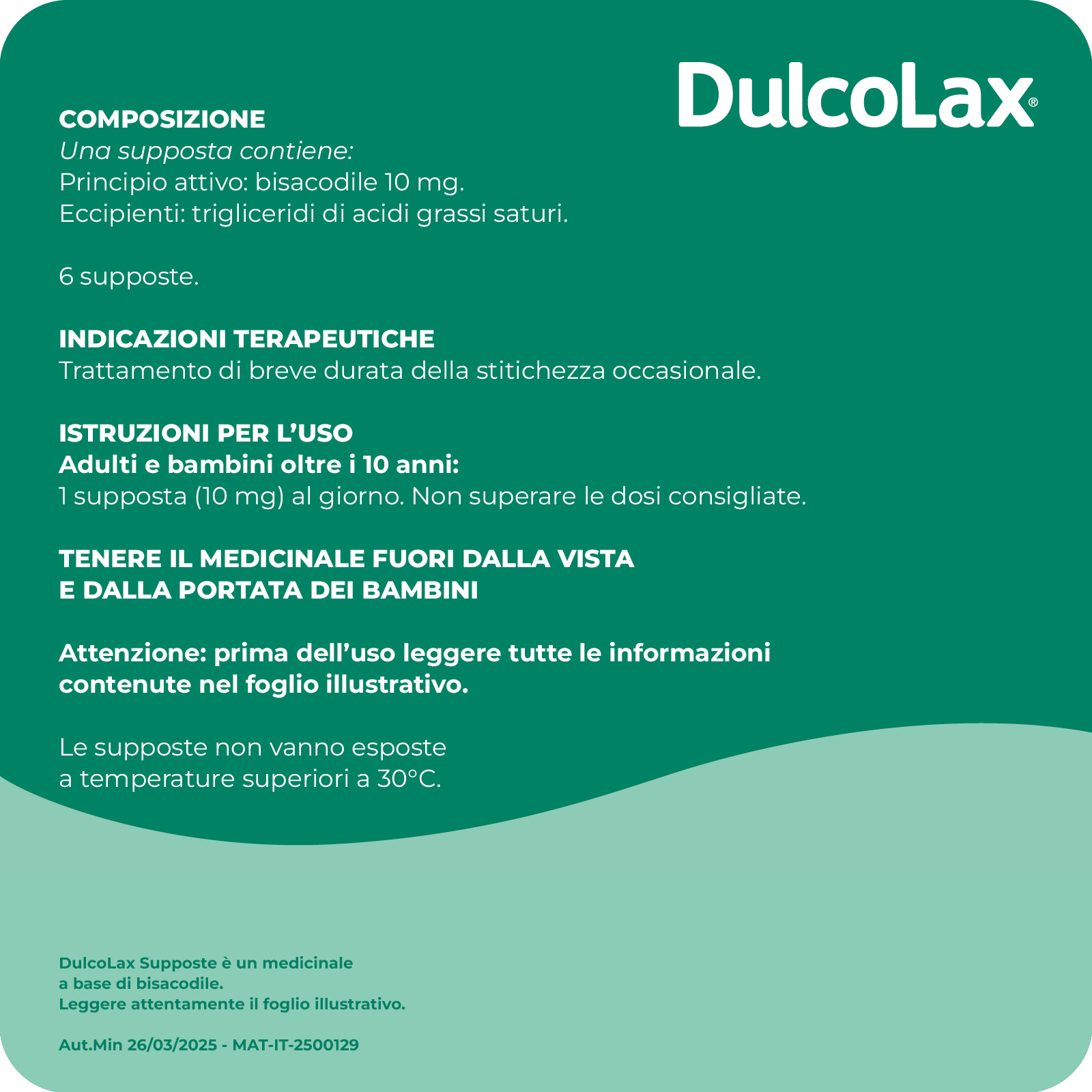 Dulcolax Supposte Adulti Lassative 10 mg Bisacodile 6 Supposte