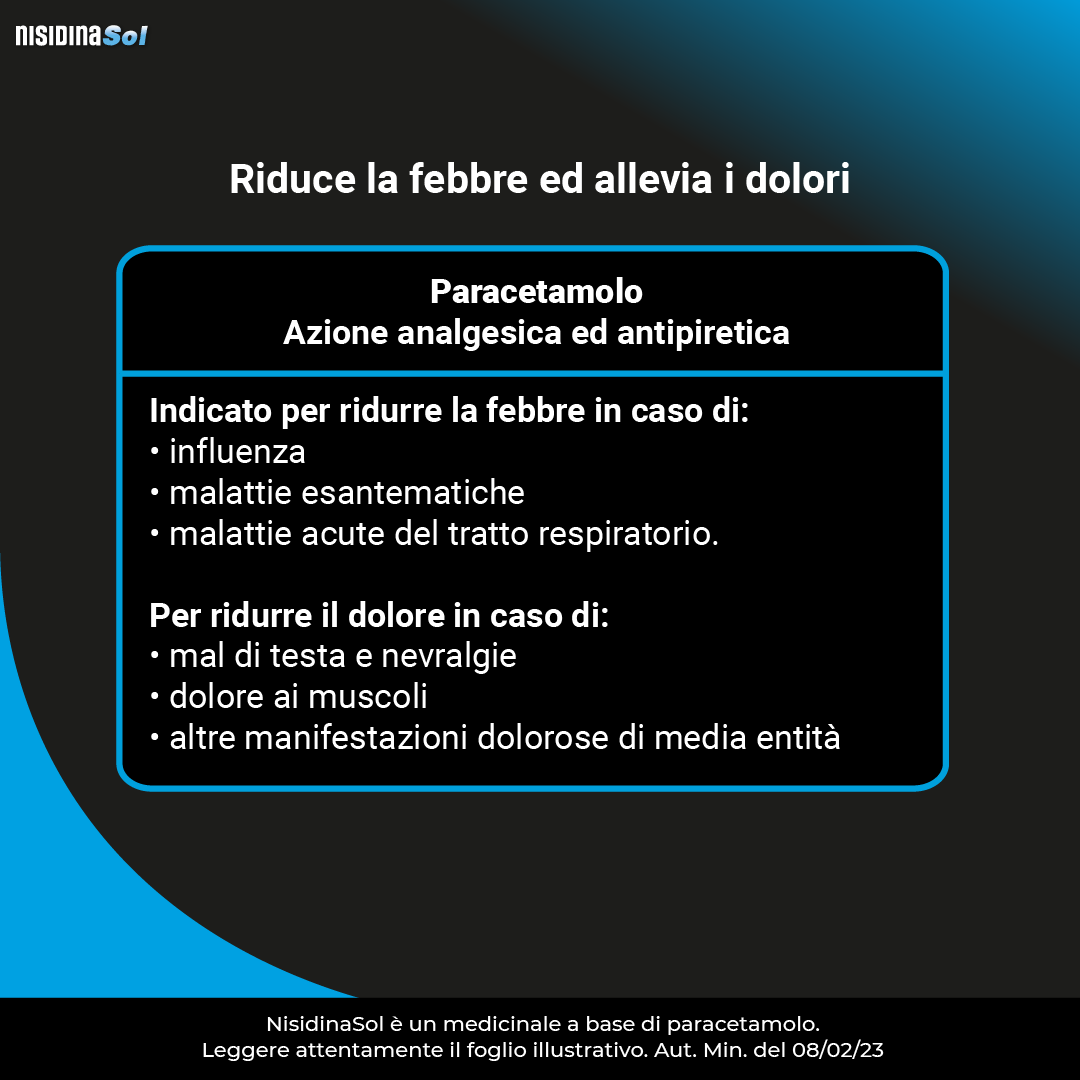 NISIDINASOL PARACETAMOLO FEBBRE E DOLORE GRANULATO PER SOLUZIONE ORALE 20 BUSTINE 500 MG