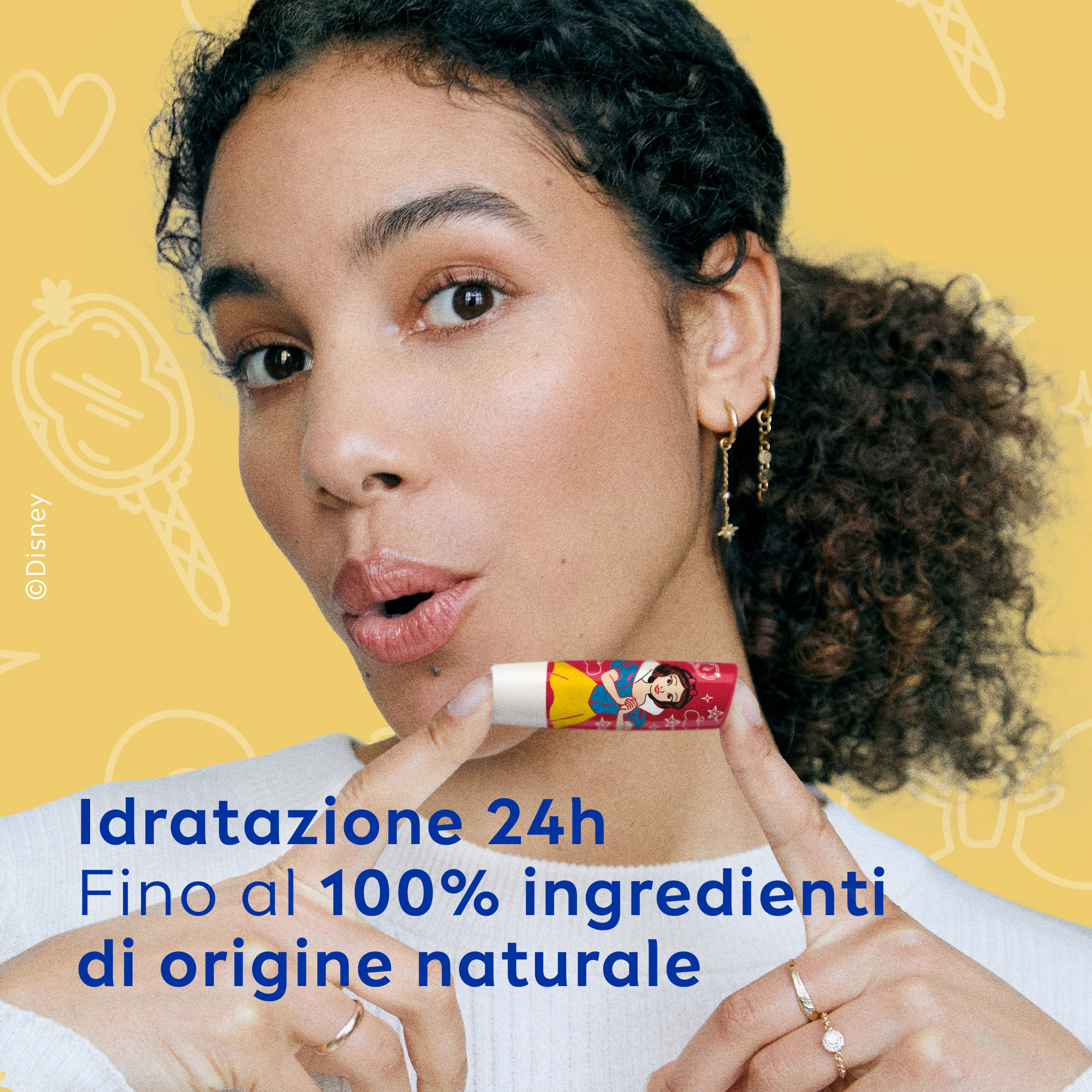 Labello Disney Princess Limited Edition - Biancaneve - Balsamo labbra colorato ad azione idratante prolungata, adatto dai 3 anni in su - Burrocacao aroma Ciliegia, 4.8g