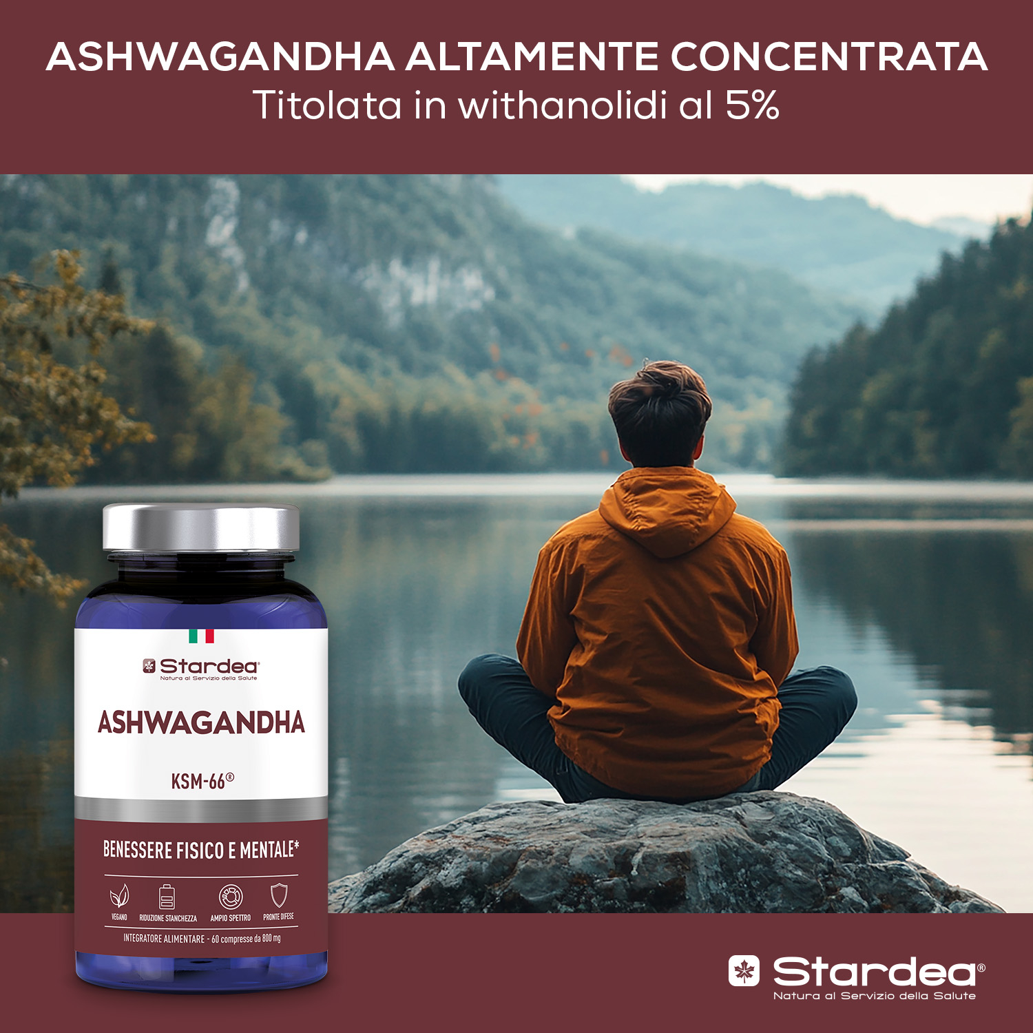 STARDEA ASHWAGANDHA - Compresse INTEGRATORE ALIMENTARE a base di Ashwagandha KSM-66® per il Benessere Fisico e Mentale