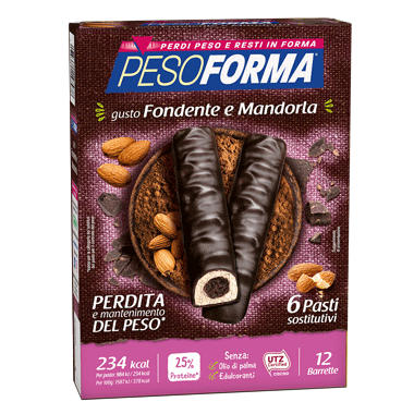 Pesoforma Barrette Al Cioccolato Fondente e Mandorla - 6 Pasti sostitutivi per perdita e mantenimento del peso corporeo - 12 barrette