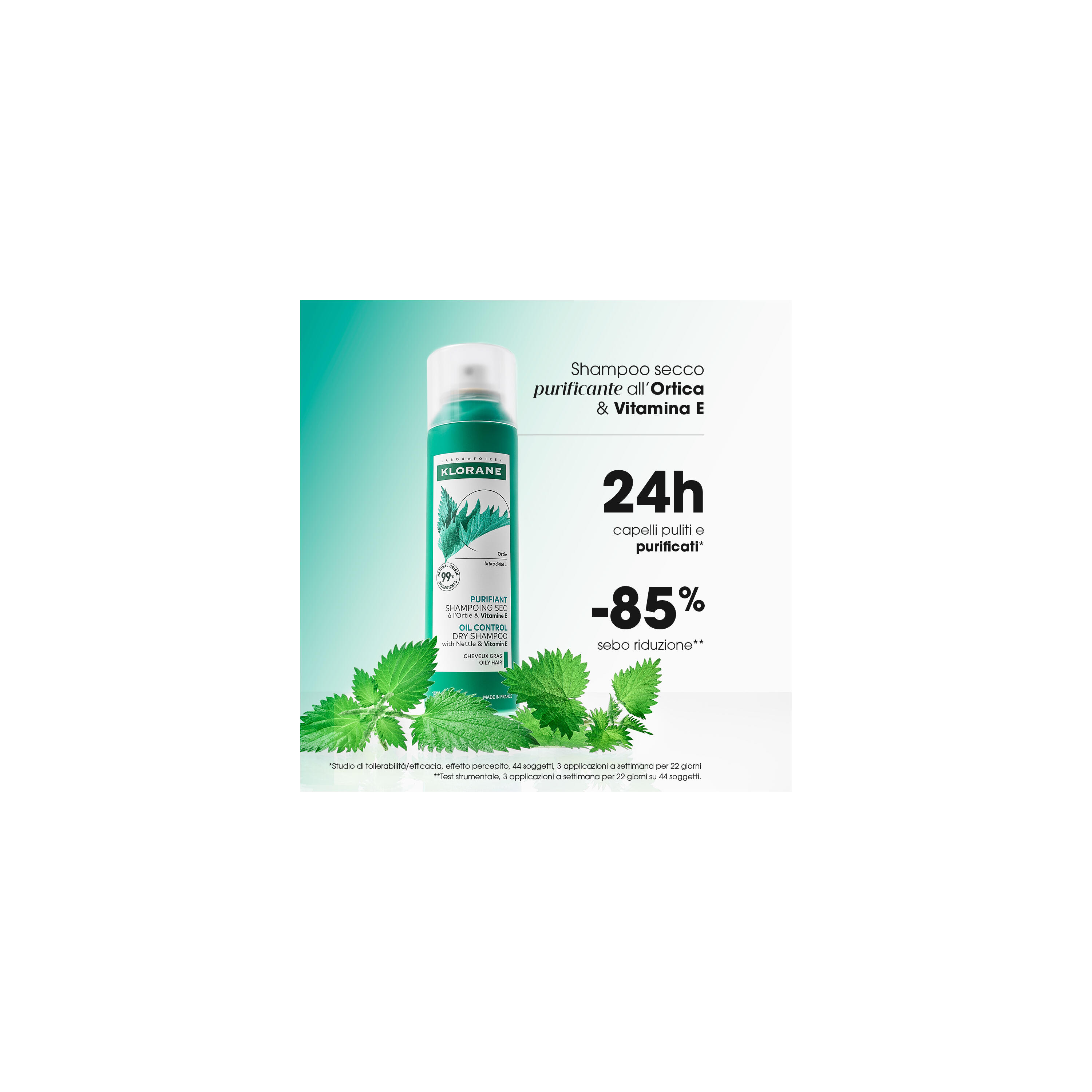 Klorane - Shampoo Secco Purificante All'Ortica & Vitamina E Per Capelli Grassi 150 ml 