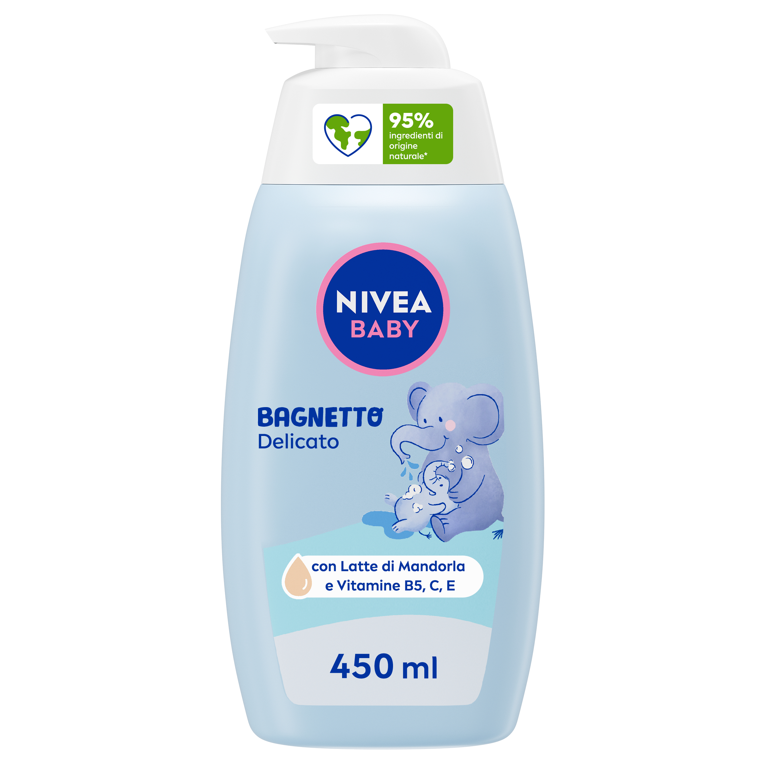 Nivea Baby Bagnetto Delicato 450 ml, Detergente neonato per una detersione delicata e idratante