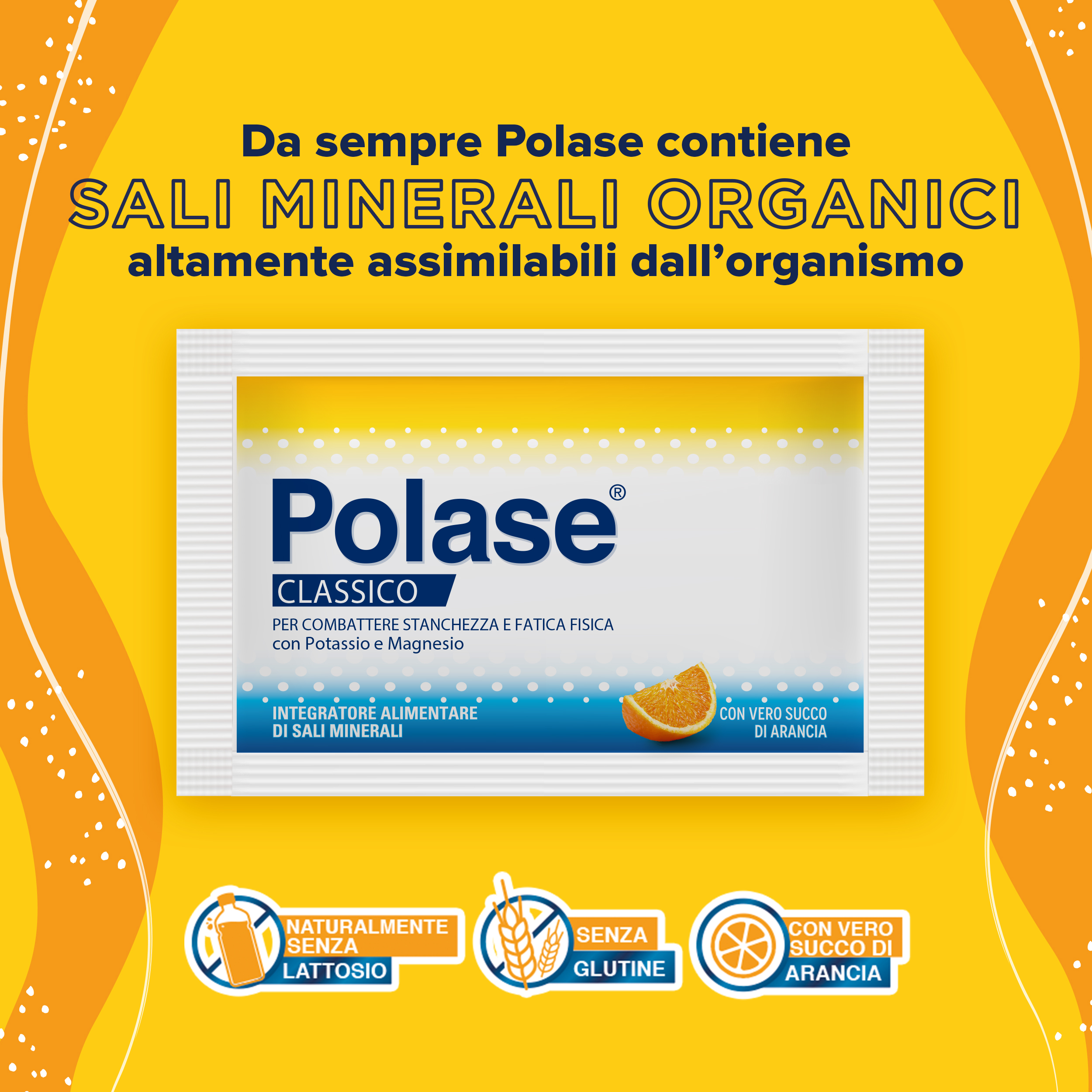 Polase Classico Magnesio e Potassio Integratore Alimentare Sali Minerali Gusto Arancia, doppio formato 12+36 Bustine