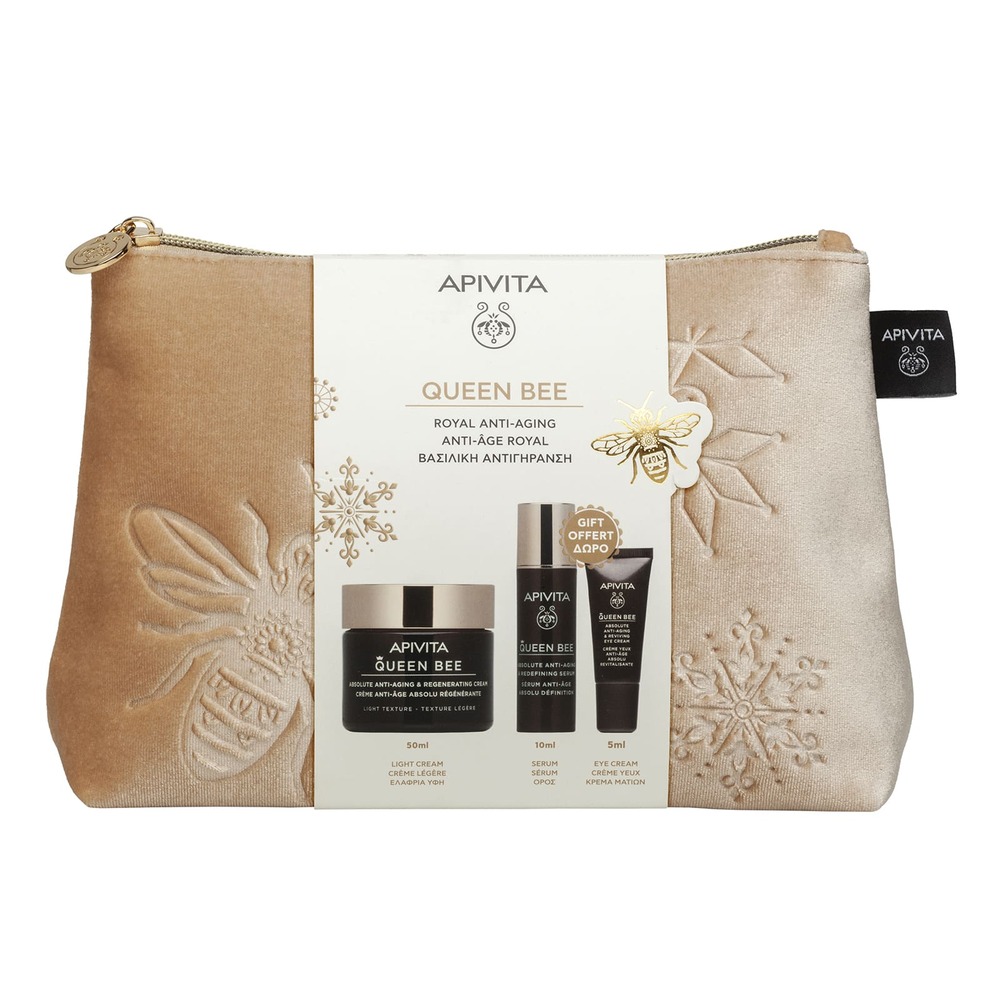 Apivita Queen Bee Cofanetto Regalo Anti-Età - Crema Leggera 50 ml + Siero 10 ml + Anti-Età Occhi 5 ml