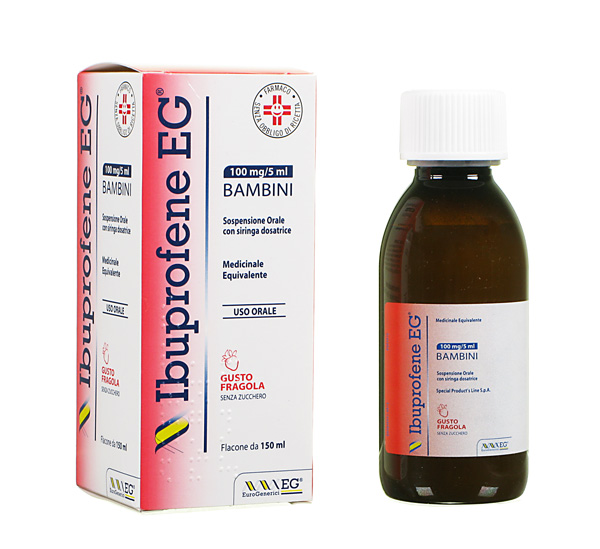 Ibuprofene EG Bambini 100 mg/5 ml Sospensione Orale Gusto Fragola Senza Zucchero 150 ml