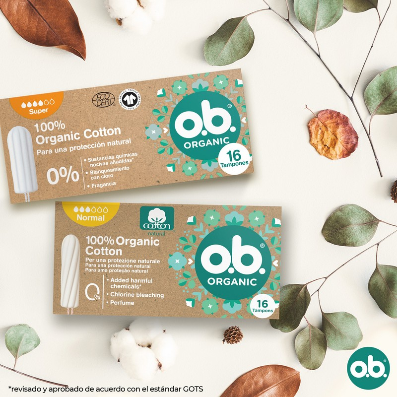 o.b. Assorbenti Interni, Organic Super, 100% Cottone Biologico, 16 Tamponi, color White