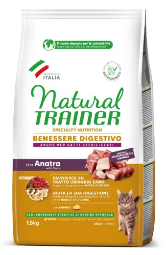 TRAINER NATURAL GATTO BENESSERE DIGESTIVO STERILIZED ADULT ANATRA 1,5KG
