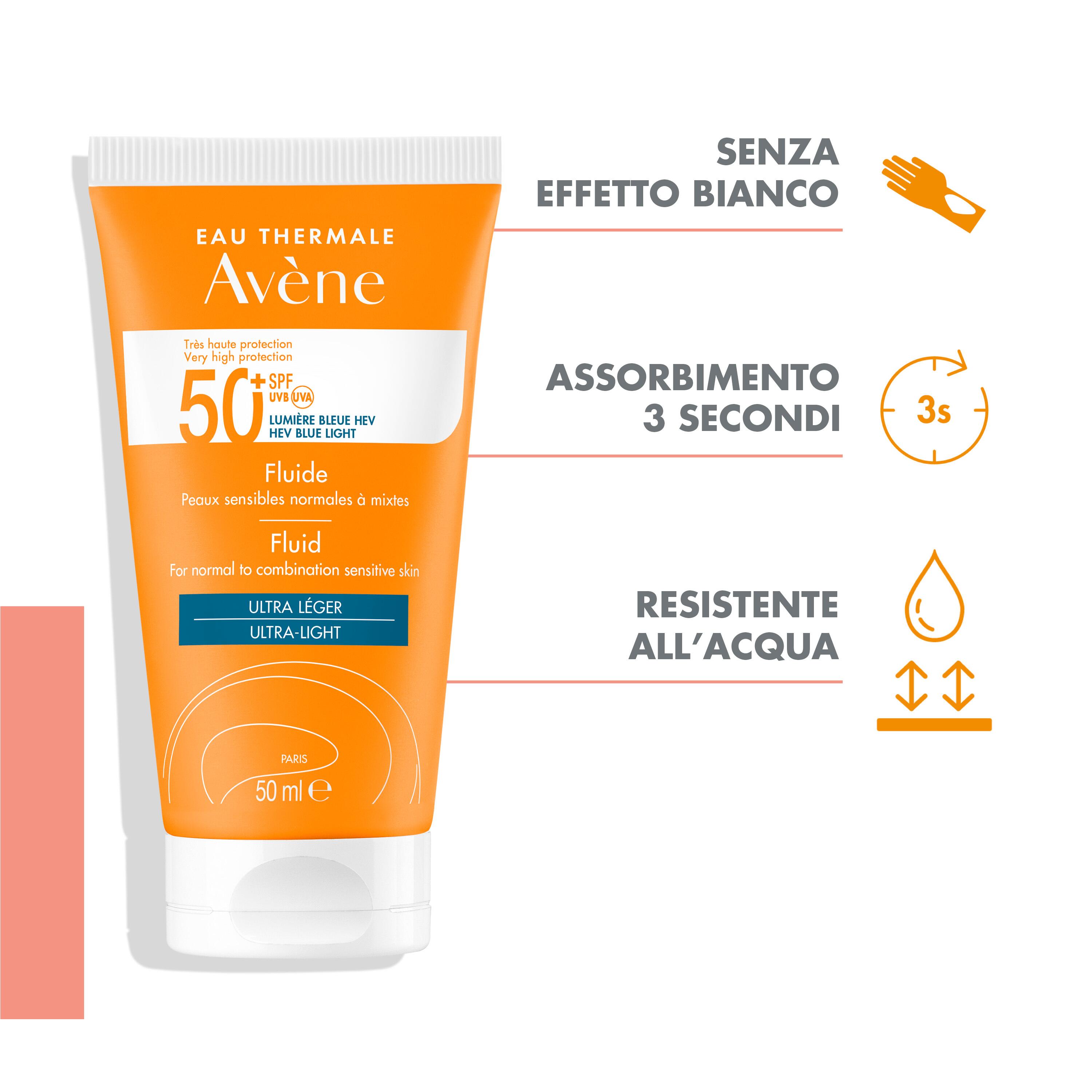 Avène Eau Thermale Fluido SPF50+ - Protezione Solare Viso Molto Alta 50 ml