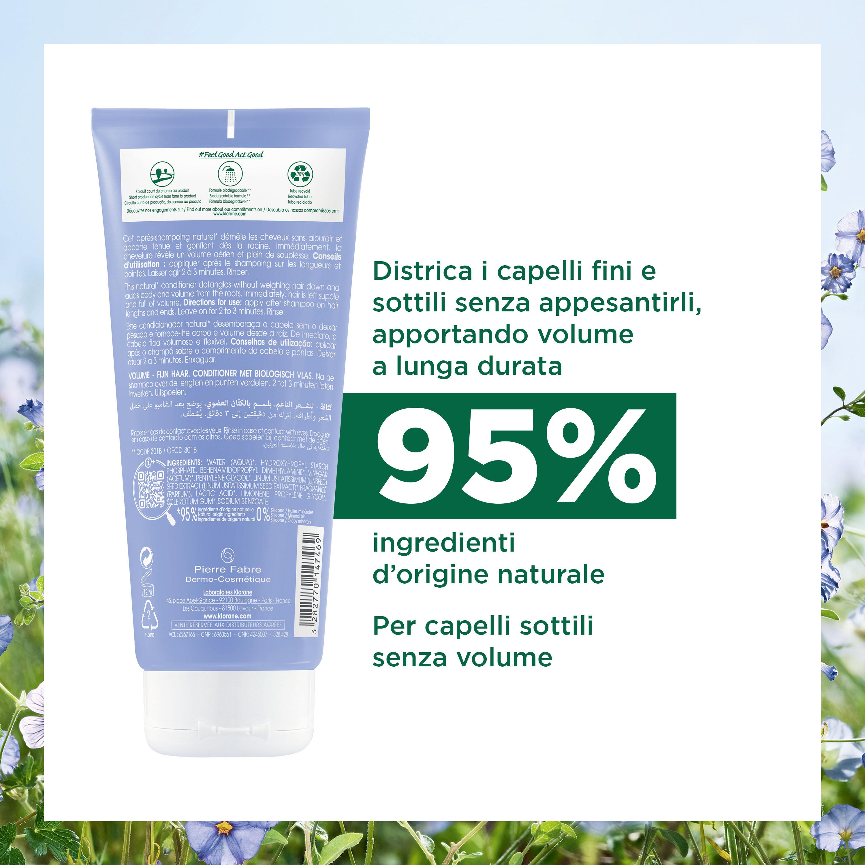 Klorane - Balsamo Volumizzante Al Lino Bio Per Capelli Sottili 200 ml