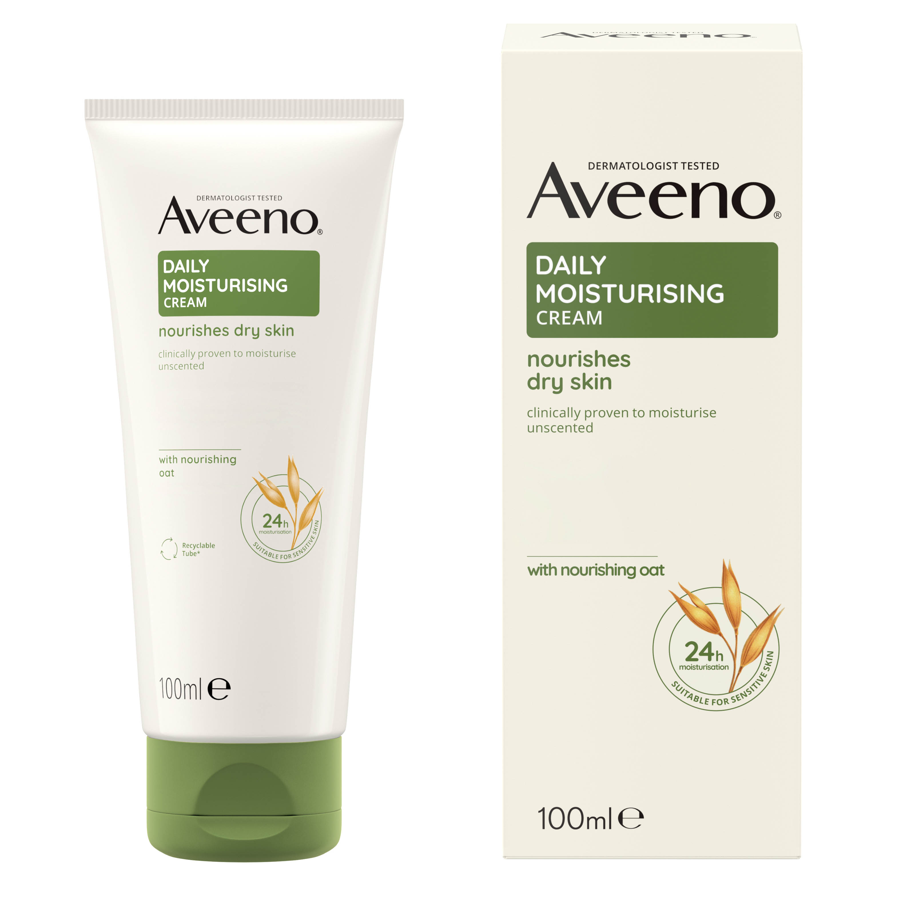 Aveeno Daily Moisturising Crema Idratante 100 ml, Crema corpo per pelli da normali a secche
