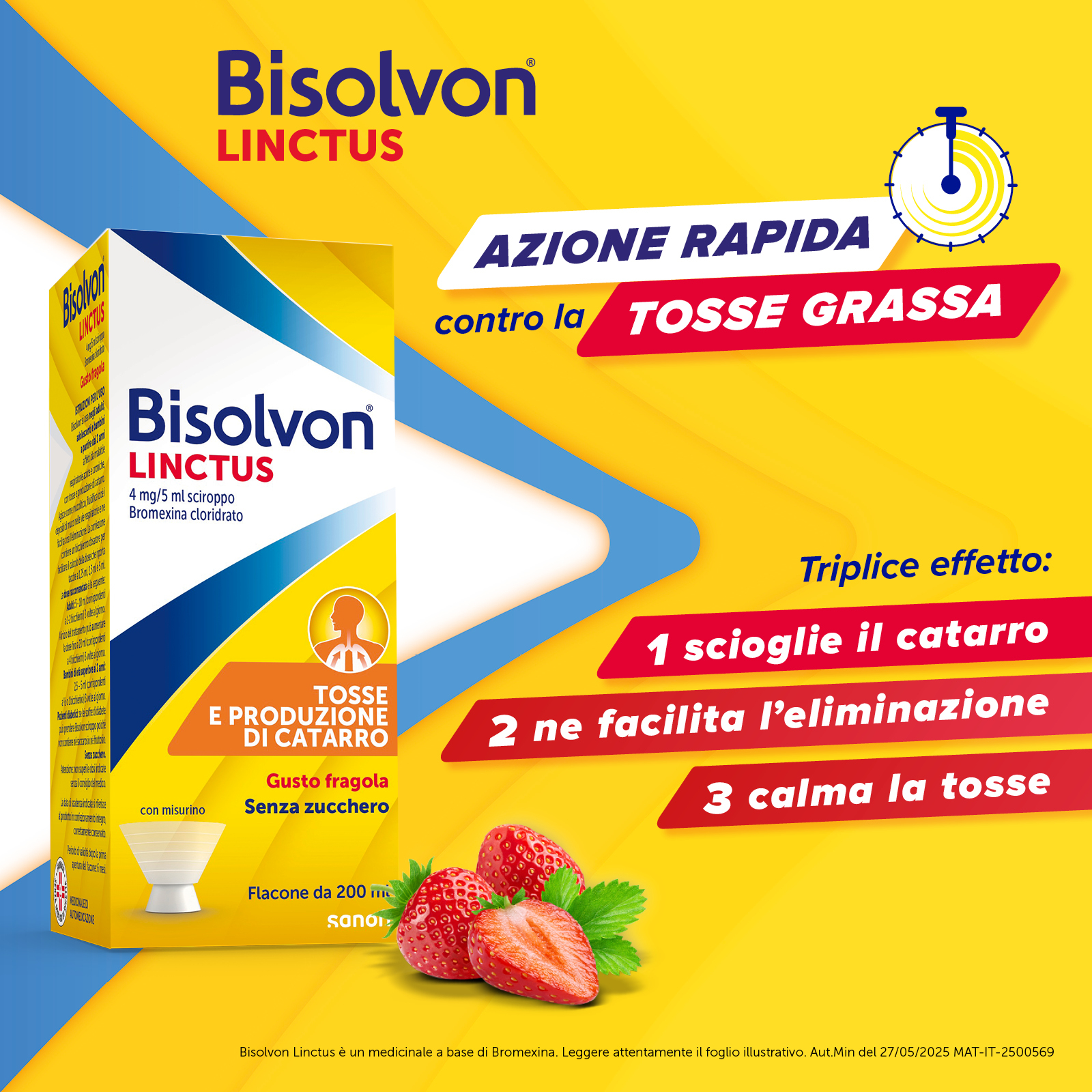 Bisolvon Linctus - Sciroppo per la tosse grassa dei bambini - aroma fragola - 200 ml