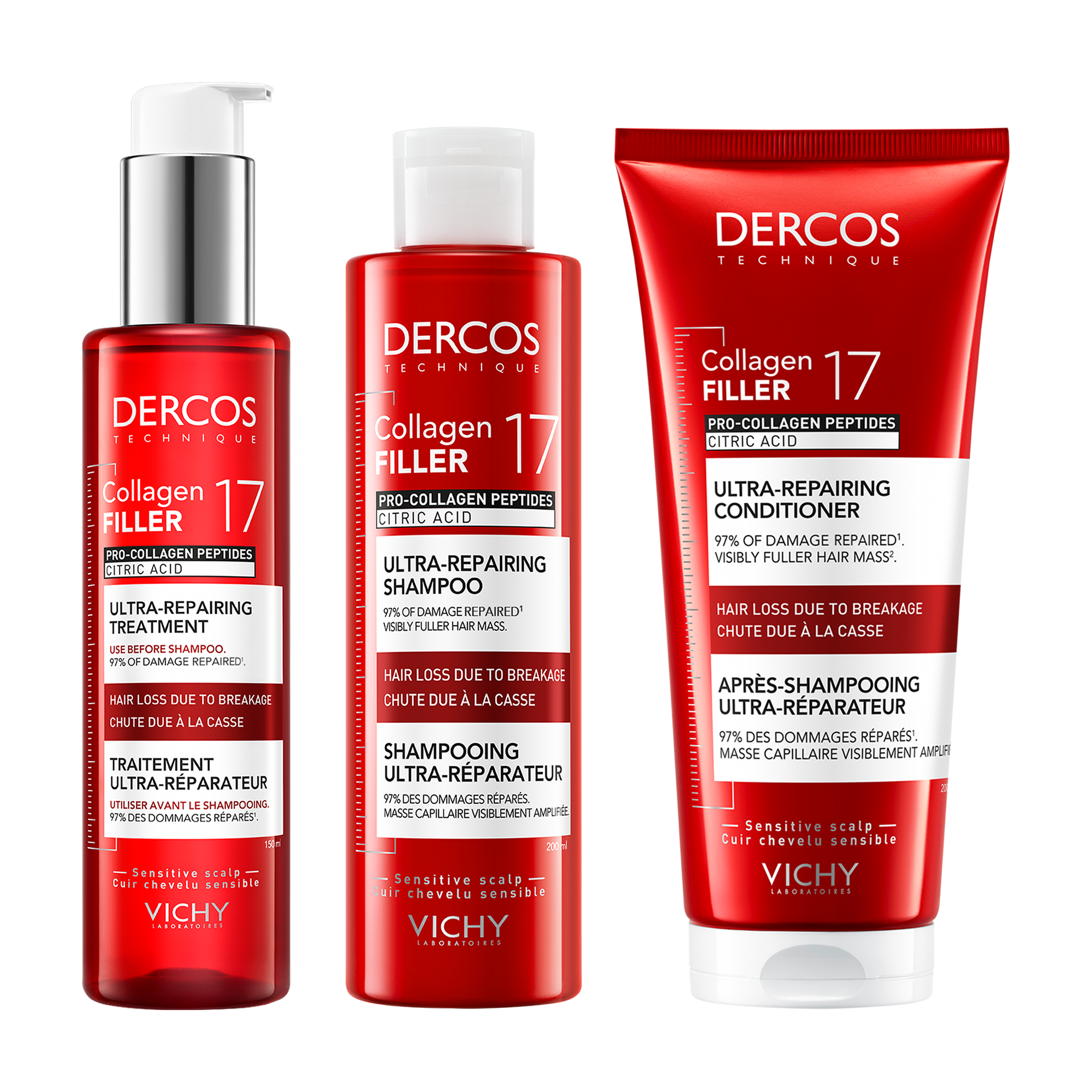 Vichy Dercos Collagen Filler 17 - Trattamento Pre-Shampoo Ultra-Riparatore 150 ml
