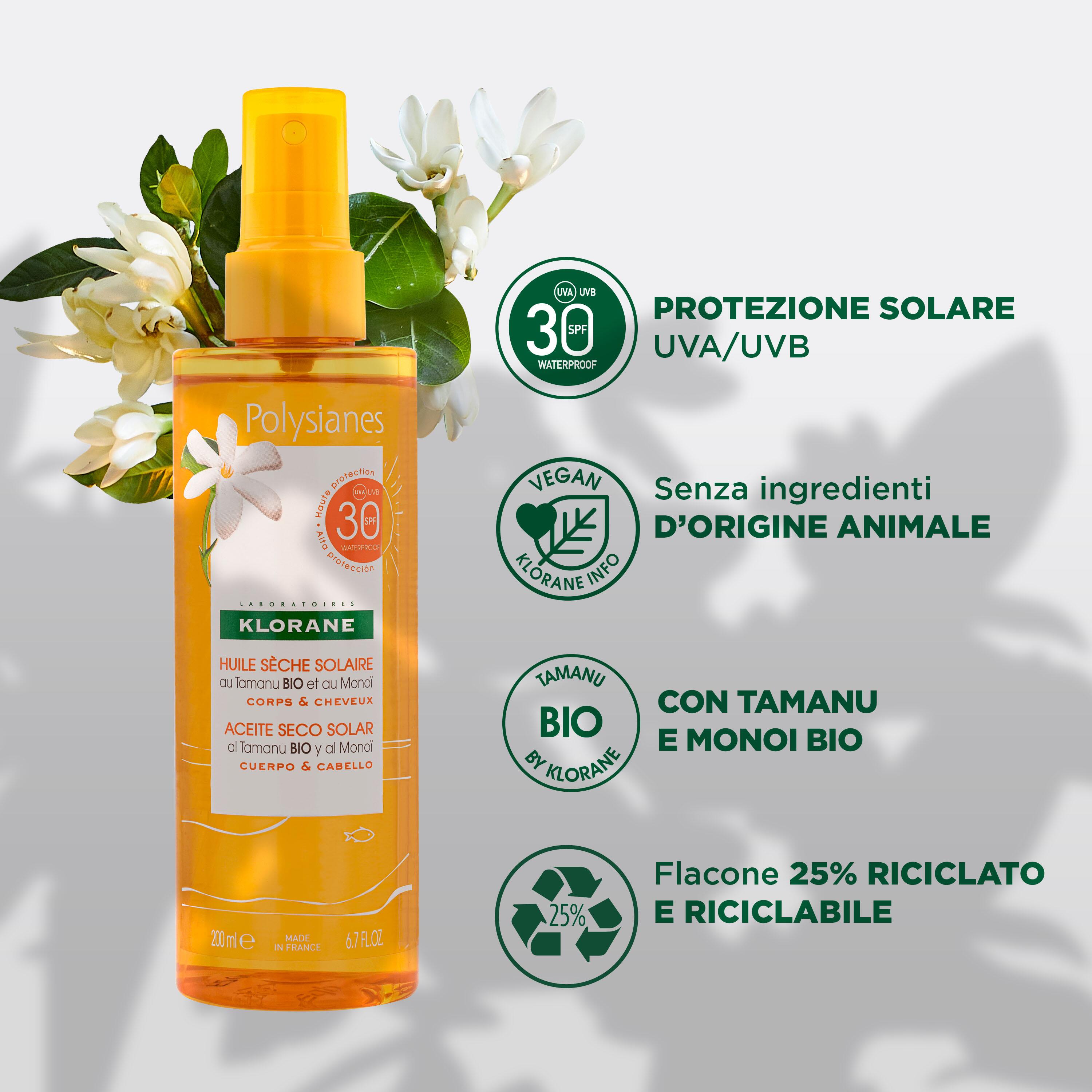 Klorane - Olio Secco Solare SPF30 Corpo E Capelli 200 ml