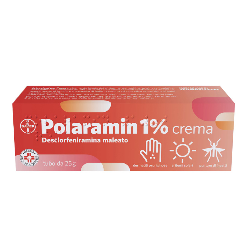Polaramin, Crema Dermatologica per il Trattamento di Dermatite, Eritema Solare e Punture di Insetto, con 1% di Desclorfeniramina, Allevia il Prurito, Tubo da 25 gr