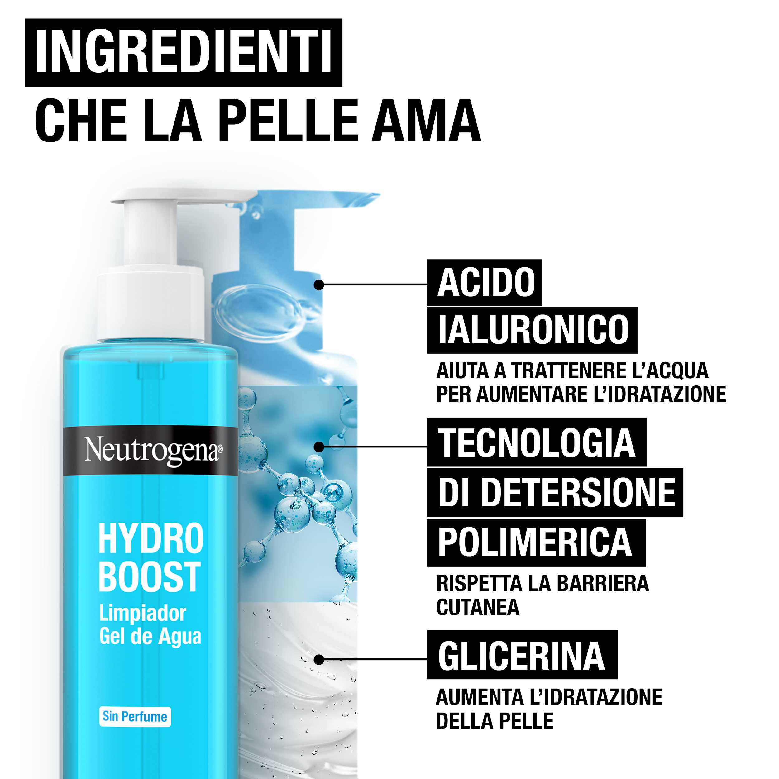 Neutrogena Hydro Boost Acqua Gel Detergente Senza Profumo 200 ml, Detergente schiumogeno struccante