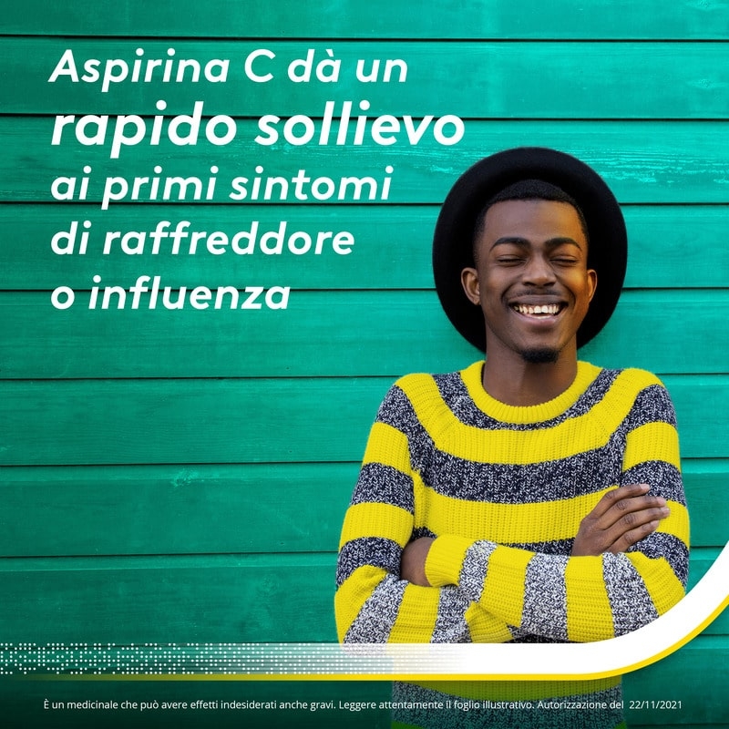 Aspirina C, contro sintomi di Raffreddore, Influenza e Febbre, 400 mg di Acido Acetilsalicilico + 240 mg di Vitamina C, antinfiammatorio e analgesico, 40 Compresse Effervescenti