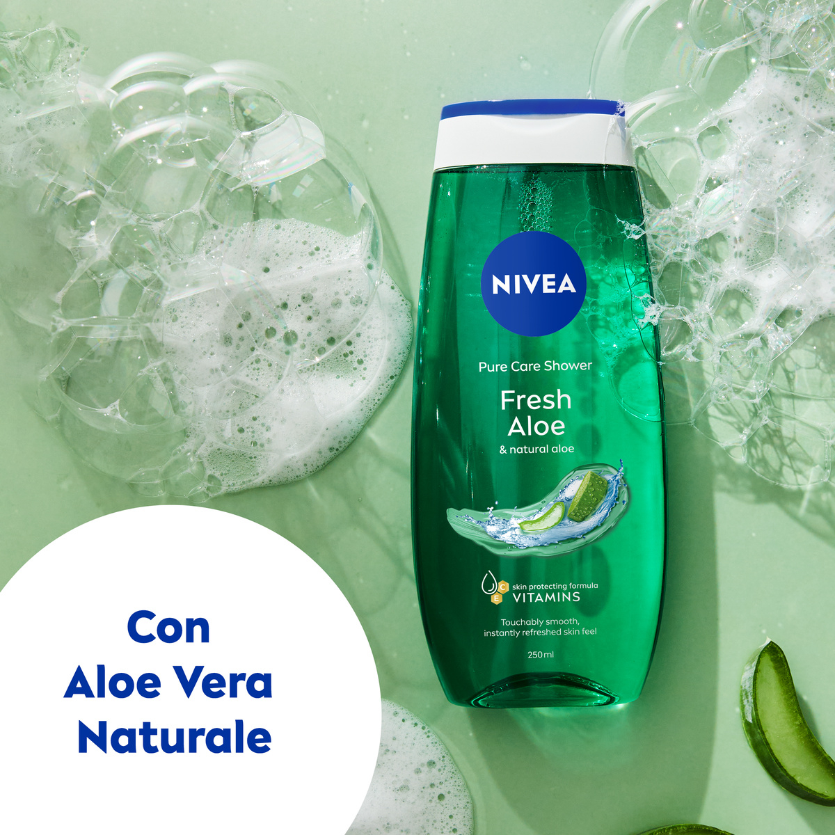 Nivea Gel Doccia Fresh Aloe 250 ml, Bagnoschiuma in gel rinfrescante con Aloe Vera, Vitamina C & E