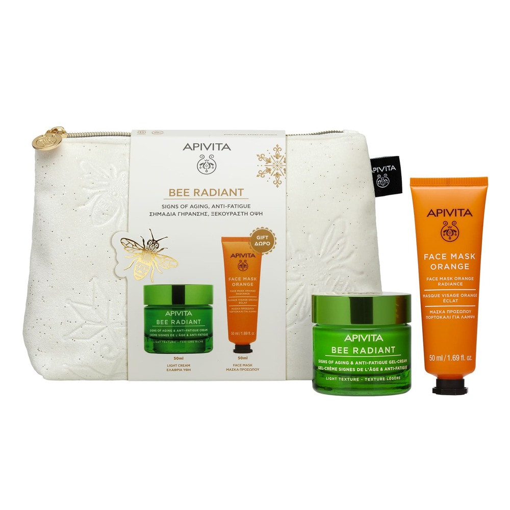 Apivita Bee Radiant Cofanetto Regalo - Crema-Gel Leggera Anti-Età 50 ml + Maschera Viso All'Arancia 50 ml