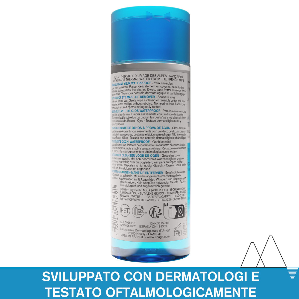 URIAGE DEMAQUILLANT STRUCCANTE OCCHI WATERPROOF per rimuove delicatamente il trucco anche resistente all'acqua lasciando la pelle morbida e non appiccicosa 100 ML