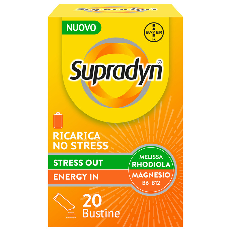 Supradyn Ricarica No Stress Integratore Multivitaminico con Magnesio ed Estratti Vegetali di Rhodiola e Melissa per combattere la Stanchezza Fisica e Mentale, Gusto Limone, 20 Bustine