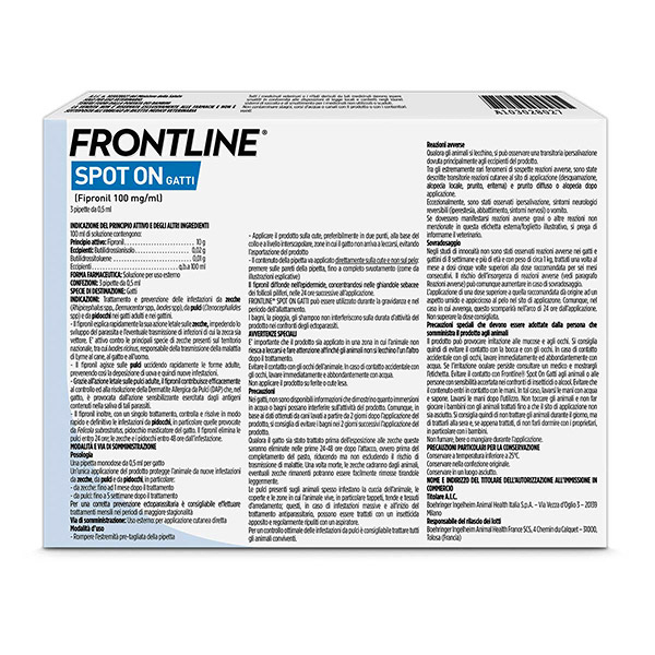 Frontline Spot On Gatti x3 Pipette, Antiparassitario per Gatti e Gattini, Contro  Zecche, Pulci e Pidocchi