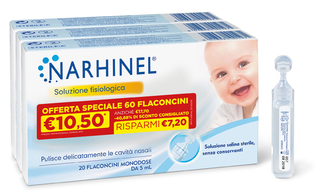 Narhinel Soluzione Fisiologica Salina Isotonica Naso Chiuso Tripacco Promo 60 Flaconcini Monodose