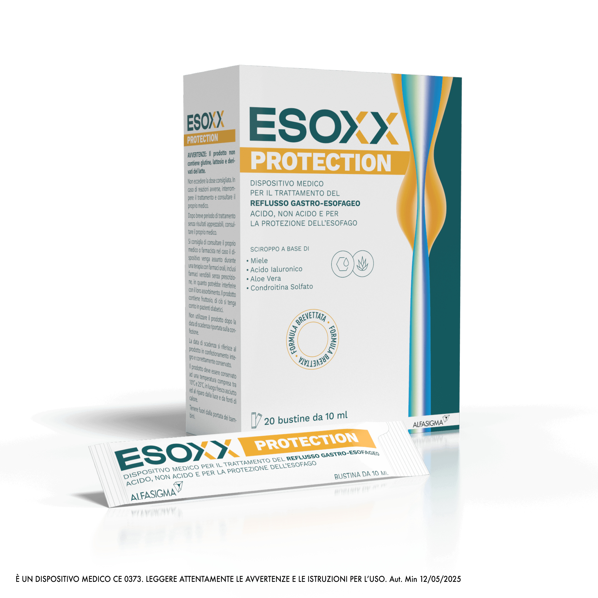 Esoxx Protection -  Dispositivo medico per sintomi da reflusso gastroesofageo, utile in caso di bruciore di stomaco -  20 bustine da 10ml