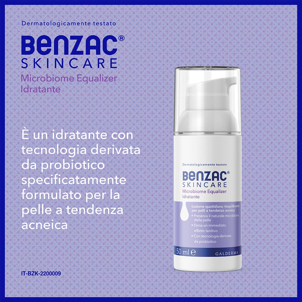 Benzac Skincare Microbiome Equalizer, Lozione Idratante Viso , Preserva il Naturale Microbioma Cutaneo, con Tecnologia Derivata da Probiotico e Pantenolo Lenitivo con Vitamina B5 50ml